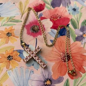 Pink and Gold Cross Pendant Necklace